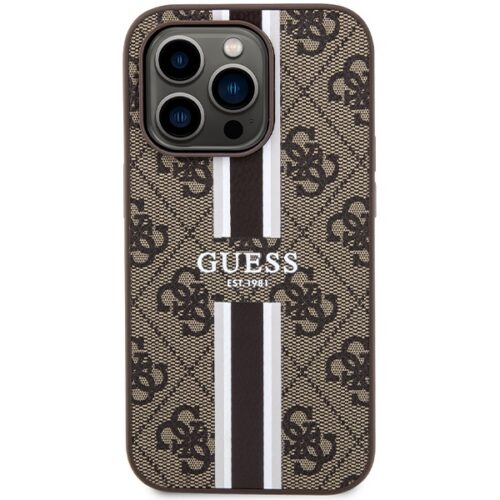 Guess GUHMP15LP4RPSW iPhone 15 Pro 6.1" barna keménytok 4G nyomtatott csíkokkal MagSafe - Image 2