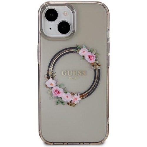 Guess GUHMP15SHFWFCK iPhone 15 6.1" fekete keménytok IML Virágkoszorú MagSafe - Image 2