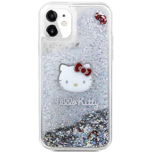 Hello Kitty HKHCN61LIKHET iPhone 11 6.1" ezüst keménytok folyékony csillogó medál Kitty fej - Image 2