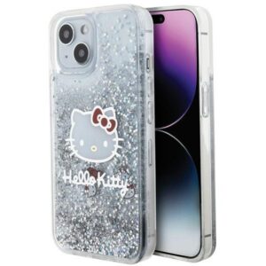 Hello Kitty HKHCP14SLIKHET iPhone 14 6.1" ezüst keménytok folyékony csillogó medál Kitty fej