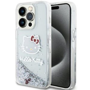 Hello Kitty HKHCP15LLIKHET iPhone 15 Pro 6.1" ezüst keménytok folyékony Glitter Charms Kitty Head