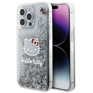Hello Kitty HKHCP15XLIKHET iPhone 15 Pro Max 6.7" ezüst keménytok folyékony Glitter Charms Kitty Head