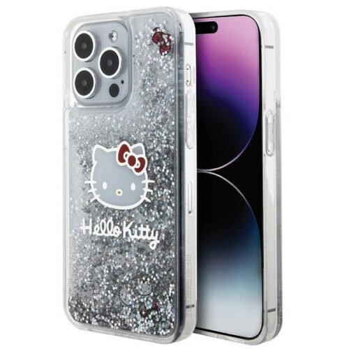 Hello Kitty HKHCP15XLIKHET iPhone 15 Pro Max 6.7" ezüst keménytok folyékony Glitter Charms Kitty Head
