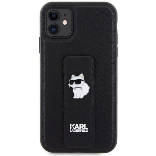 Karl Lagerfeld KLHCN61GSACHPK iPhone 11 6.1" fekete keménytok Gripstand Saffiano Choupette kitűző - Image 2