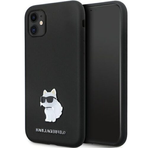 Karl Lagerfeld KLHCN61SMHCNPK iPhone 11 6.1" fekete keménytok szilikon C fém kitűző