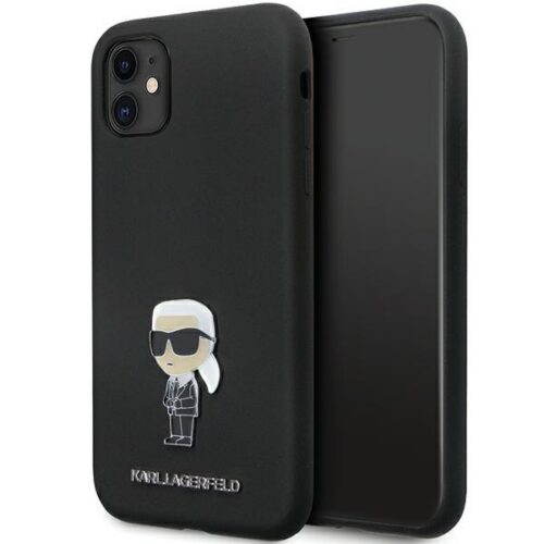 Karl Lagerfeld KLHCN61SMHKNPK iPhone 11 6.1" fekete szilikon ikonikus fém kitűző tok