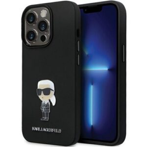 Karl Lagerfeld KLHCP13LSMHHKNPK iPhone 13 Pro / 13 6.1" fekete szilikon ikonikus fém kitűző tok