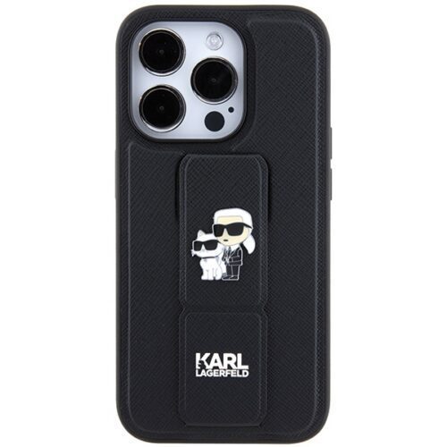 Karl Lagerfeld KLHCP14LGSAKCPK iPhone 14 Pro 6.1" fekete keménytok Gripstand Saffiano Karl&Choupette kitűzők - Image 2