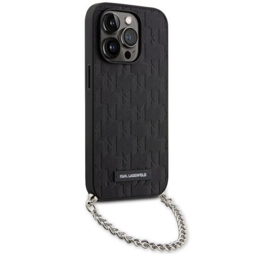 Karl Lagerfeld KLHCP14LSACKLHPK iPhone 14 Pro 6.1" fekete keménytok Saffiano monogramos lánccal - Image 2