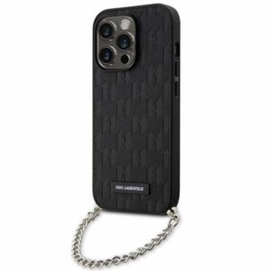 Karl Lagerfeld KLHCP14LSACKLHPK iPhone 14 Pro 6.1" fekete keménytok Saffiano monogramos lánccal