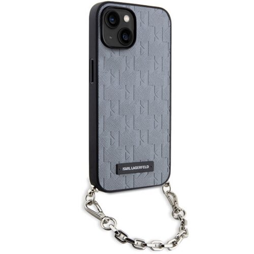 Karl Lagerfeld KLHCP14SSACKLHPG iPhone 14 6.1" ezüst keménytok Saffiano monogramos lánccal ellátott - Image 2