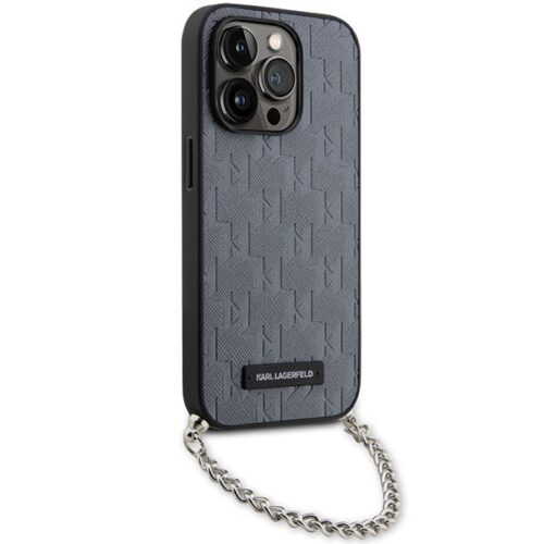 Karl Lagerfeld KLHCP14XSACKLHPG iPhone 14 Pro Max 6.7" ezüst keménytok Saffiano monogramos lánccal - Image 2