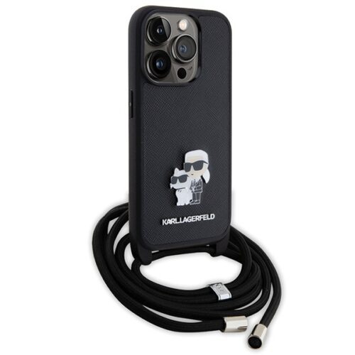 Karl Lagerfeld KLHCP15LSAKCPSK iPhone 15 Pro 6.1" keménytok fekete Crossbody Saffiano Metal Pin Karl & Choupette - Image 2