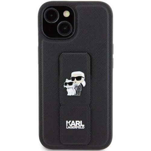 Karl Lagerfeld KLHCP15MGSAKCPK iPhone 15 Plus 6.7" fekete keménytok Gripstand Saffiano Karl&Choupette Pins - Image 2