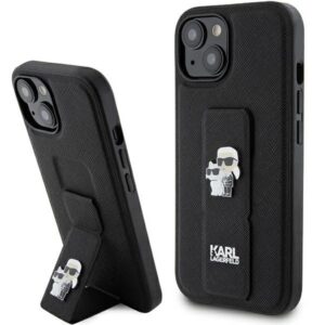 Karl Lagerfeld KLHCP15MGSAKCPK iPhone 15 Plus 6.7" fekete keménytok Gripstand Saffiano Karl&Choupette Pins
