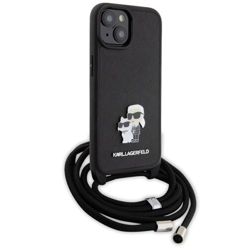 Karl Lagerfeld KLHCP15MSAKCPSK iPhone 15 Plus 6.7" keménytok fekete Crossbody táska Saffiano Karl & Choupette - Image 2