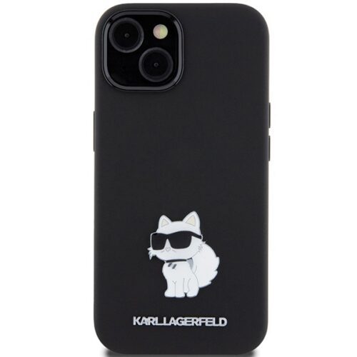 Karl Lagerfeld KLHCP15MSMHCNPK iPhone 15 Plus 6.7" fekete szilikon Choupette fém kitűzős tok - Image 2