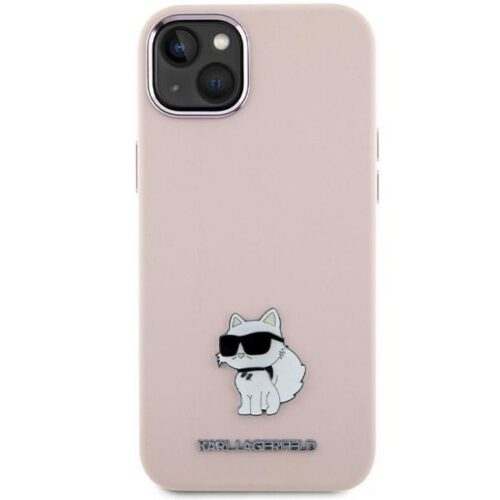 Karl Lagerfeld KLHCP15MSMHCNPP iPhone 15 Plus 6.7" rózsaszín szilikon Choupette fém kitűzős tok - Image 2