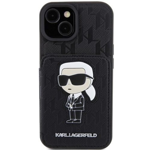 Karl Lagerfeld KLHCP15SSAKKNSCK iPhone 15 6.1" fekete keménytok Saffiano kártyatartóval és támasztóval monogram ikonikus - Image 2