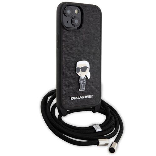 Karl Lagerfeld KLHCP15SSASKNPSK iPhone 15 6.1" keménytok fekete Crossbody Saffiano Monogram Metal Pin Karl & Choupette - Image 2