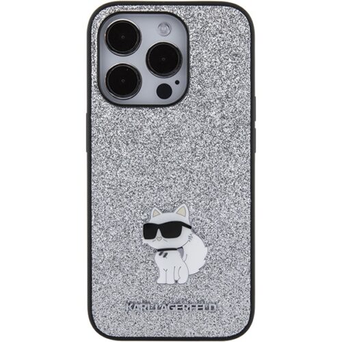 Karl Lagerfeld KLHCP15XGCNPSG iPhone 15 Pro Max 6.7" ezüst keménytok Fix Glitter Choupette Logo fém kitűző - Image 2