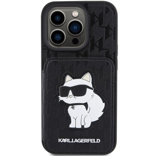 Karl Lagerfeld KLHCP15XSAKCNSCK iPhone 15 Pro Max 6.7" fekete keménytok Saffiano kártyatartóvalek és állvány monogram Choupette - Image 2