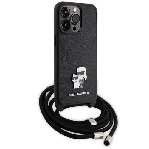 Karl Lagerfeld KLHCP15XSAKCPSK iPhone 15 Pro Max 6.7" keménytok fekete Crossbody Saffiano Metal Pin Karl & Choupette - Image 2