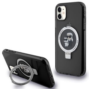 Karl Lagerfeld KLHMN61HMRSKCK iPhone 11 6.1" fekete keménytok gyűrűs állvány Karl&Choupettte MagSafe
