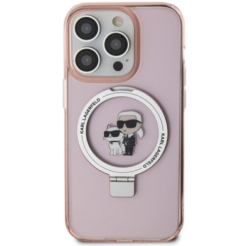 Karl Lagerfeld KLHMP15LHMRSKCP iPhone 15 Pro 6.1" rózsaszín keménytok gyűrűs állvány Karl&Choupettte MagSafe - Image 2