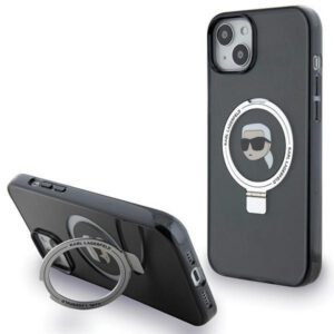 Karl Lagerfeld KLHMP15MHMRSKHK iPhone 15 Plus 6.7" fekete keménytok gyűrűs állvány Karl Head MagSafe
