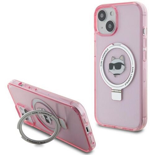 Karl Lagerfeld KLHMP15SHMRSCHP iPhone 15 6.1" rózsaszín keménytok gyűrűs állvány Choupette Head MagSafe