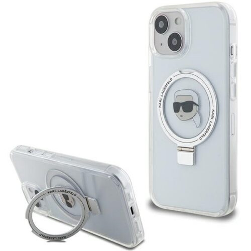 Karl Lagerfeld KLHMP15SHMRSKHHH iPhone 15 6.1" fehér keménytok gyűrűs állvány Karl Head MagSafe