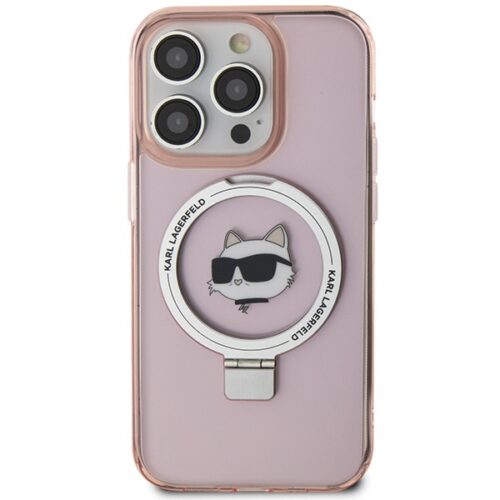 Karl Lagerfeld KLHMP15XHMRSCHP iPhone 15 Pro Max 6.7" rózsaszín keménytok gyűrűs állvány Choupette fej MagSafe - Image 2