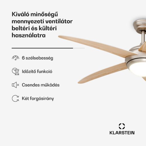 Klarstein Bolero mennyezeti ventilátor világítással | 132 cm | 35 W | Csendes működés | Fa - Image 2
