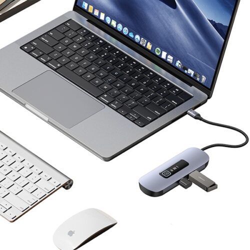 USAMS adapter HUB 6in1 2xUSB 3.0/TF/SD/USB-C/HDMI PD100W szürke/zománc SJ642HUB01 (US-SJ642) - Image 2