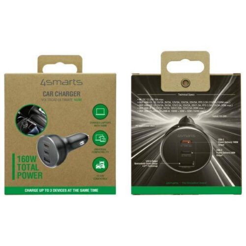 4smarts VoltRoad Ultimate autós töltő 1xUSB-A és 2xUSB-C csatlakozással 160W - fekete - Image 2