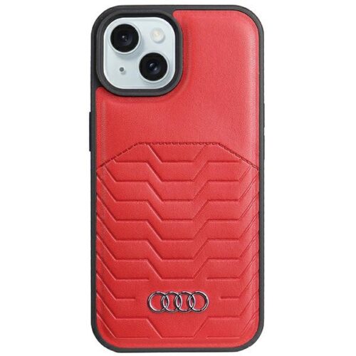 Audi AU-TPUPCMIP15M-GT/D3-RD műbőr MagSafe keménytok iPhone 15 Plus - piros