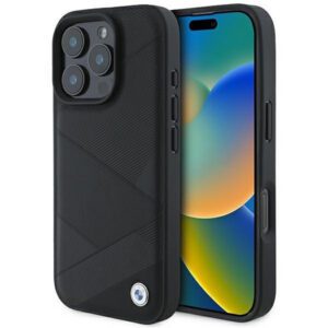 BMW BMHCP16L23RCGPK Sign Leather Crossing Lines Pattern tok iPhone 16 Pro - fekete