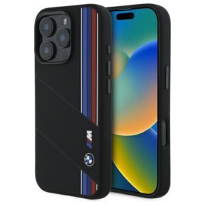 BMW BMHMP16L23SCUK Silicone Cut Tricolor Lines MagSafe-kompatibilis keménytok iPhone 16 Pro - fekete