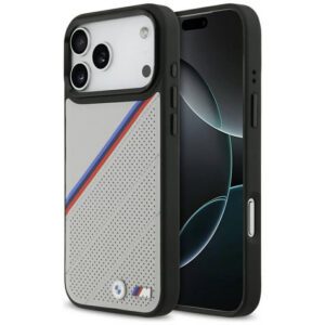 BMW M trikolor fém logó MagSafe tok iPhone 17 Pro Max szürke