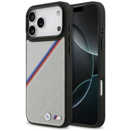 BMW M trikolor fém logó MagSafe tok iPhone 17 Pro Max szürke