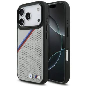 BMW M trikolor fém logó MagSafe tok iPhone 17 Pro szürke