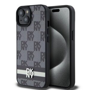 DKNY DKHCP15MPCPTSSK Leather Checkered Mono Pattern & Printed Stripes tok iPhone 15 Plus - fekete