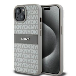 DKNY DKHCP15MPRTHSLE Leather Mono Stripe & Metal Logo tok iPhone 15 Plus - bézs