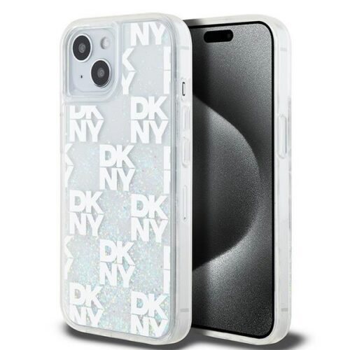DKNY DKHCP15SLCPEPT Liquid Glitter Multilogo tok iPhone 15 - fehér