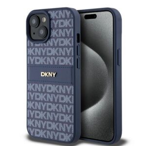 DKNY DKHCP15SPRTHSLB Leather Mono Stripe & Metal Logo tok iPhone 15 - kék