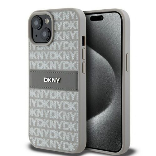 DKNY DKHCP15SPRTHSLE Leather Mono Stripe & Metal Logo tok iPhone 15 - bézs