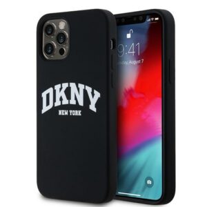DKNY DKHMP12MSNYACH Liquid Silicone White Printed Logo MagSafe-kompatibilis tok iPhone 12/12 Pro - fekete