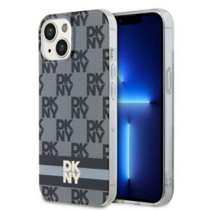 DKNY DKHMP14SHCPTSK IML Checkered Mono Pattern & Printed Stripes MagSafe-kompatibilis tok iPhone 14 - fekete