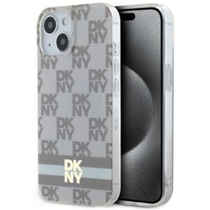 DKNY DKHMP15MHCPTSE IML Checkered Mono Pattern & Printed Stripes MagSafe-kompatibilis tok iPhone 15 Plus - bézs